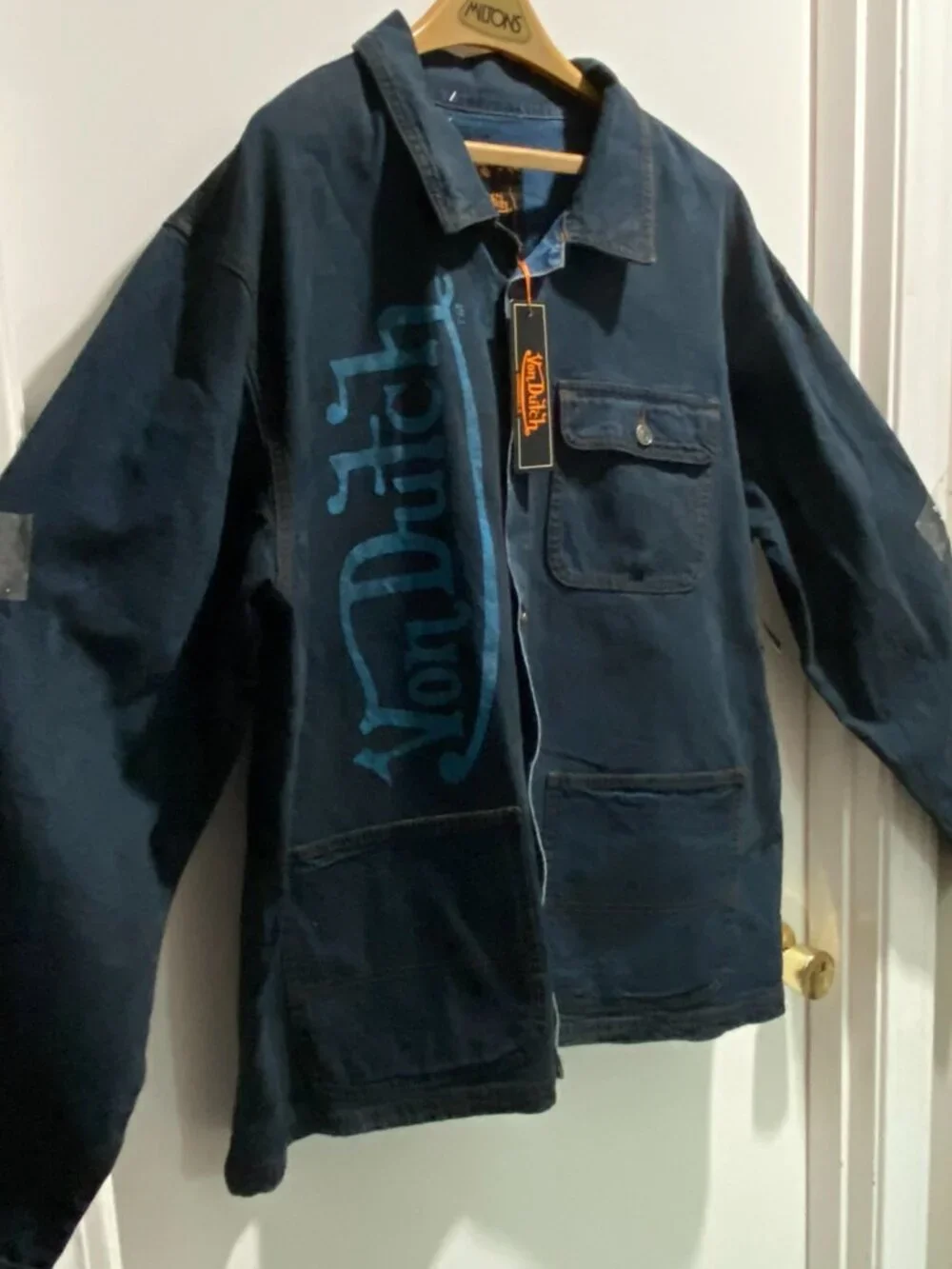 New Von Dutch Dark Wash Embroidered Patches Denim Cotton Barn Chore Jacket 2XL